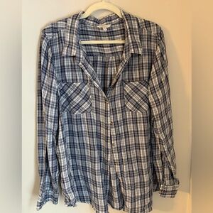 Lucky Brand Navy and White Plaid Shirt